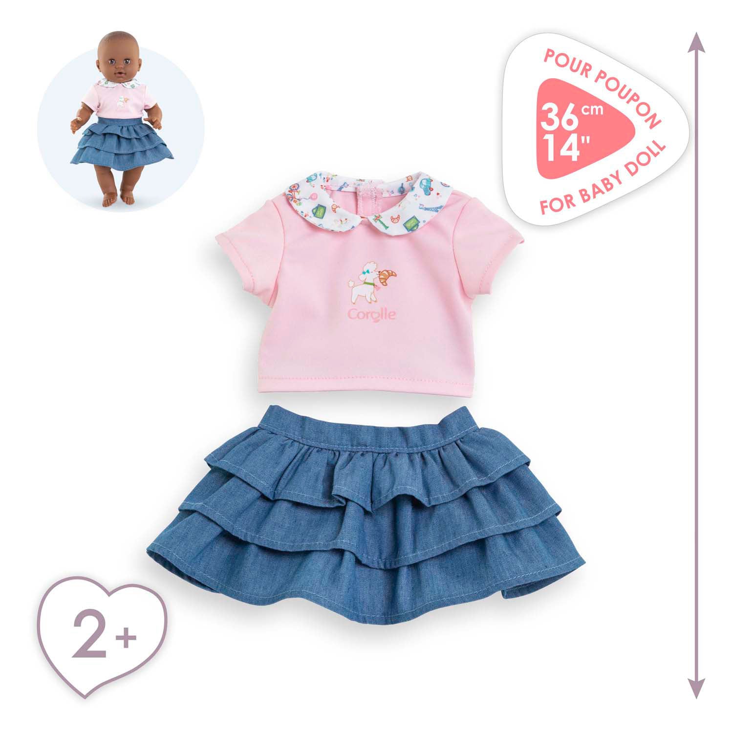 Corolle-Rock mit Rüschen und T-Shirt für Babypuppen, 36 cm.