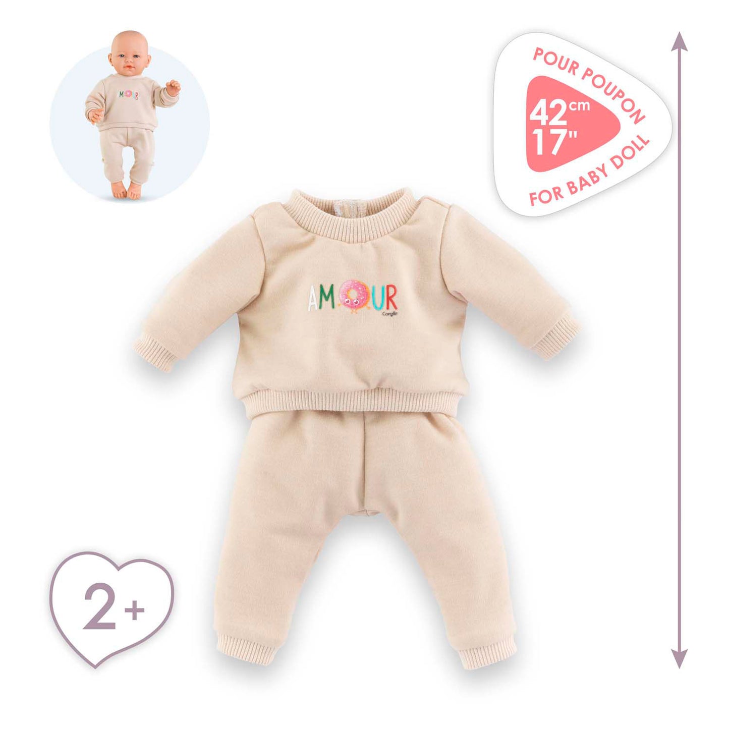 Corolle Beige Tracking -Anzug für Baby Pop, 42 cm