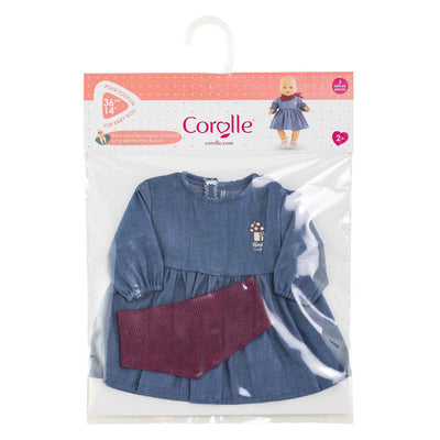 Jeanskleid für Corolle-Puppe mit Schal, kleiner Entdecker – 36 cm