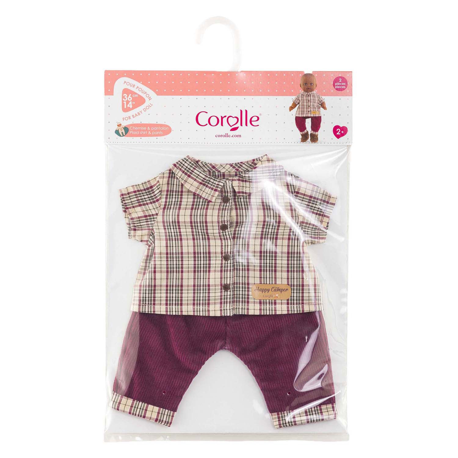 Kariertes Corolle-Hemd mit Hose, kleiner Entdecker – 36 cm