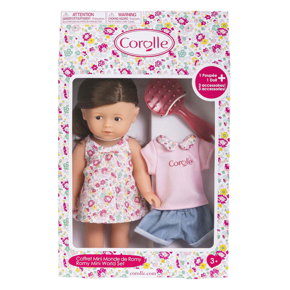 Corolle Mini-Babypuppe Romy mit 3 Zubehörteilen – 20 cm