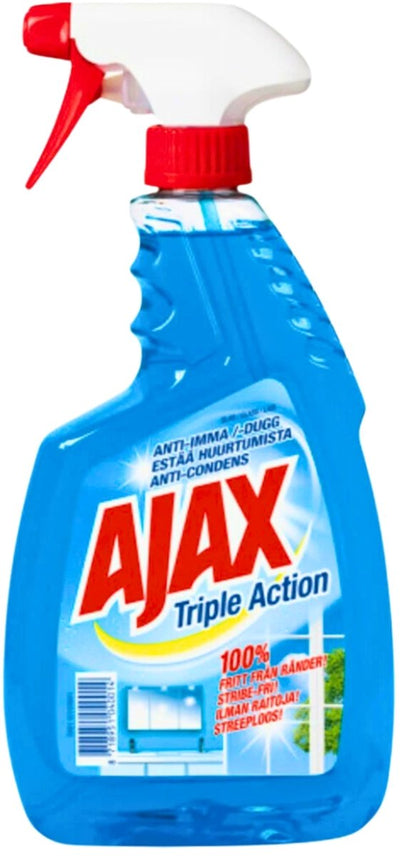 Ajax Glasreiniger 750 ml Spray mit dreifacher Wirkung | 4 Stück
