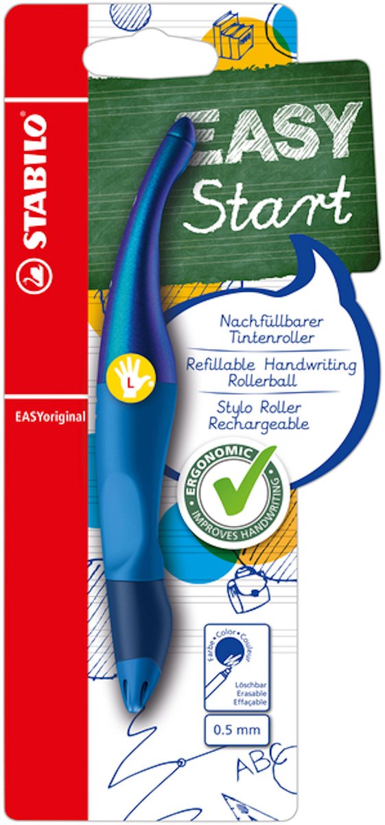 Stabilo easyoriginal – ergonomischer Tintenroller – Linkshänder – blaue Tinte – Holograph Edition – nachfüllbar – blau