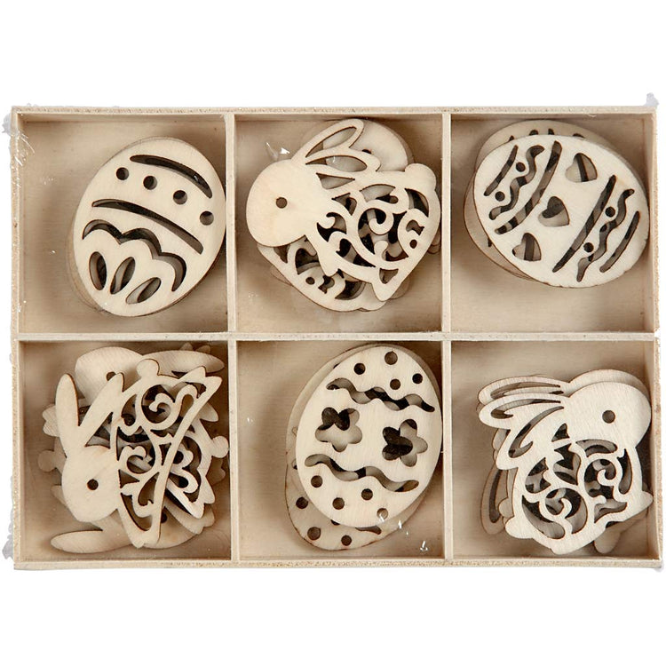 Creativ Company Holzfiguren, Ostern, H: 40 mm, Stärke 3 mm, 24 Stück 1 Box