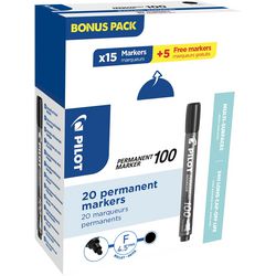 Permanentmarker Pilot 100 1 mm schwarz, Packung mit 20 Stück