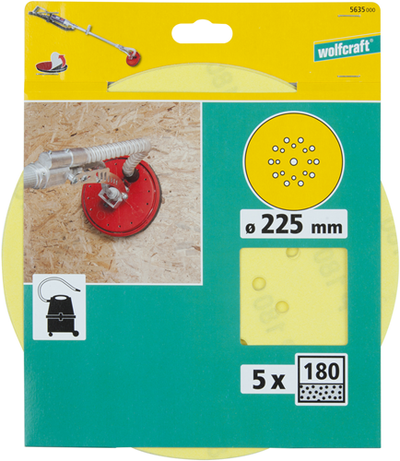 Wolfcraft Haftschleifscheiben | Korund | k180 | ø225mm | 5 Stück - 5635000