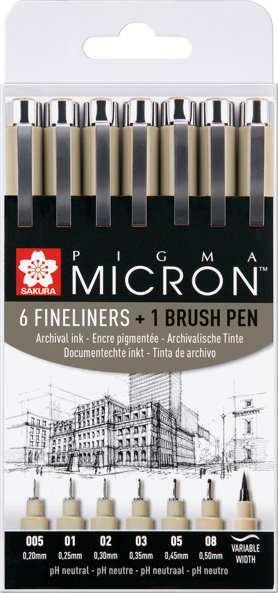 Sakura Pigma Micron Set 6 Fineliner und 1 Pigma Pinsel