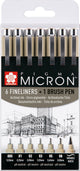 Sakura Pigma Micron Set 6 Fineliner und 1 Pigma Pinsel