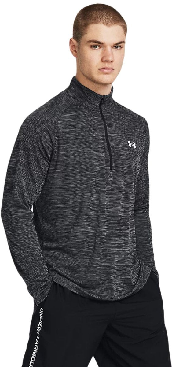 Under Armour UA Tech Textured 1 2 Zip-Blk Herren-Sportshirt – Schwarz – Weiß