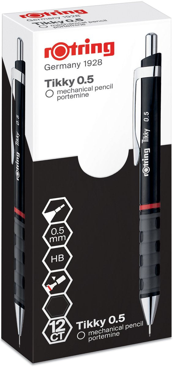 Rotring Tikky Druckbleistift | hb | 0,50 mm | schwarzes Gehäuse | 12 Stück