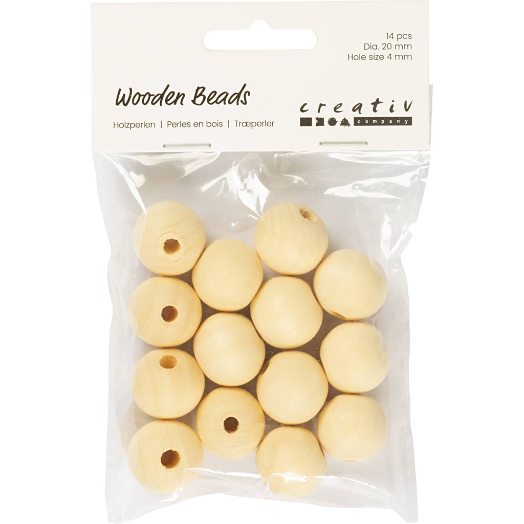 Creativ Company Holzperle, D 20 mm, Lochgröße 4 mm, 14 Stück 1 Box