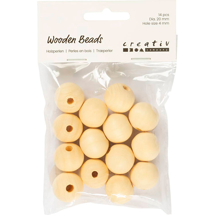 Creativ Company Holzperle, D 20 mm, Lochgröße 4 mm, 14 Stück 1 Box