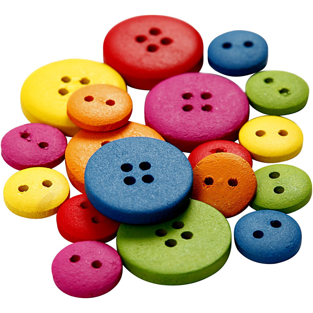Creativ Company Holzknöpfe, D 12-20 mm, 2-4 Löcher, verschiedene Farben, 360 Stück 1 Box