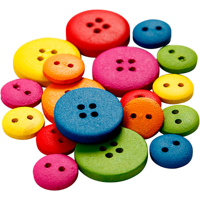 Creativ Company Holzknöpfe, D 12-20 mm, 2-4 Löcher, verschiedene Farben, 360 Stück 1 Box