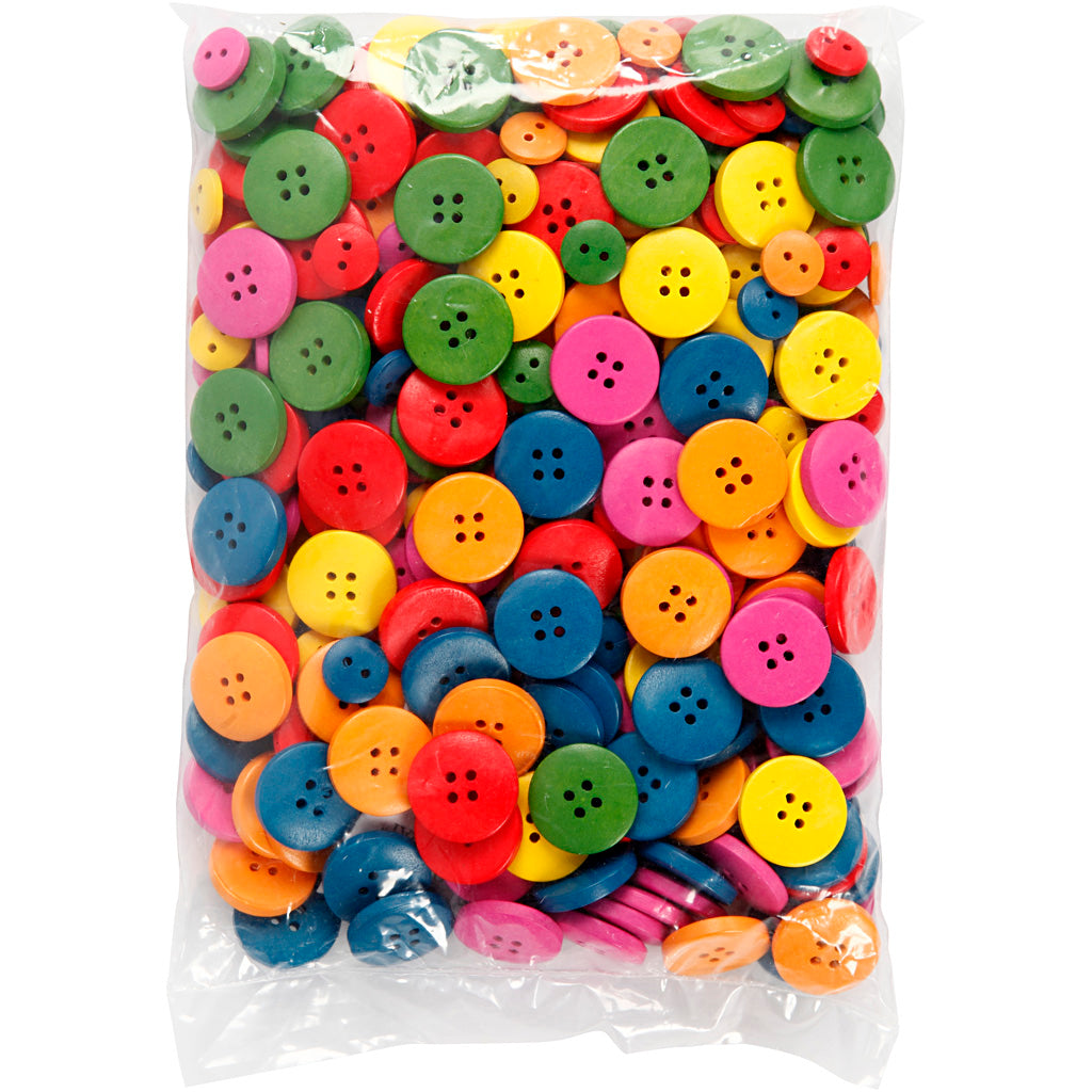 Creativ Company Holzknöpfe, D 12-20 mm, 2-4 Löcher, verschiedene Farben, 360 Stück 1 Box