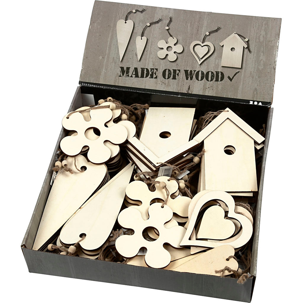 Creativ Company Holzdekorationen, Größe 6,5-21,5 cm, Stärke 5 mm, 100 Stück 1 Karton