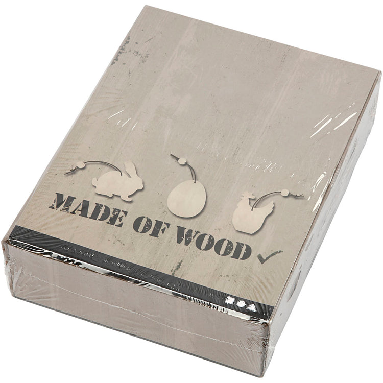 Creativ Company Holzdekorationen, Hase, Ei, Huhn, Größe 6 cm, Stärke 3 mm, 200 Stück 1 Box