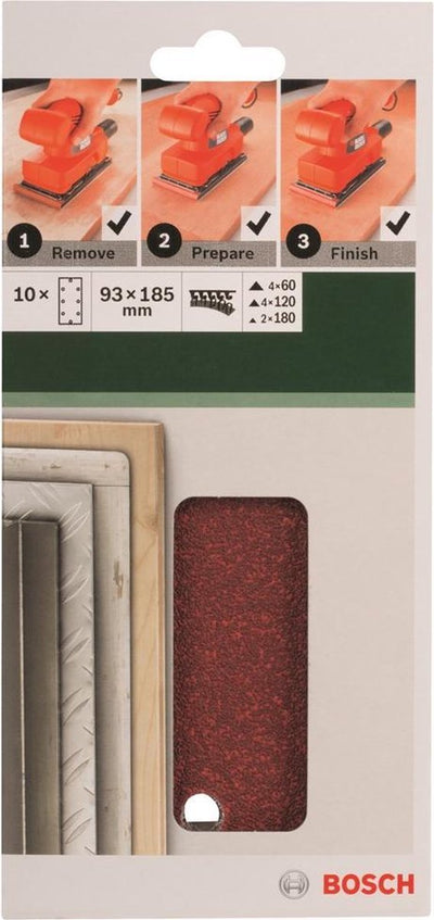 Bosch 10-teiliges Schleifblatt-Set für Exzenterschleifer 93 x 185 mm – Körnung 60; 120; 180