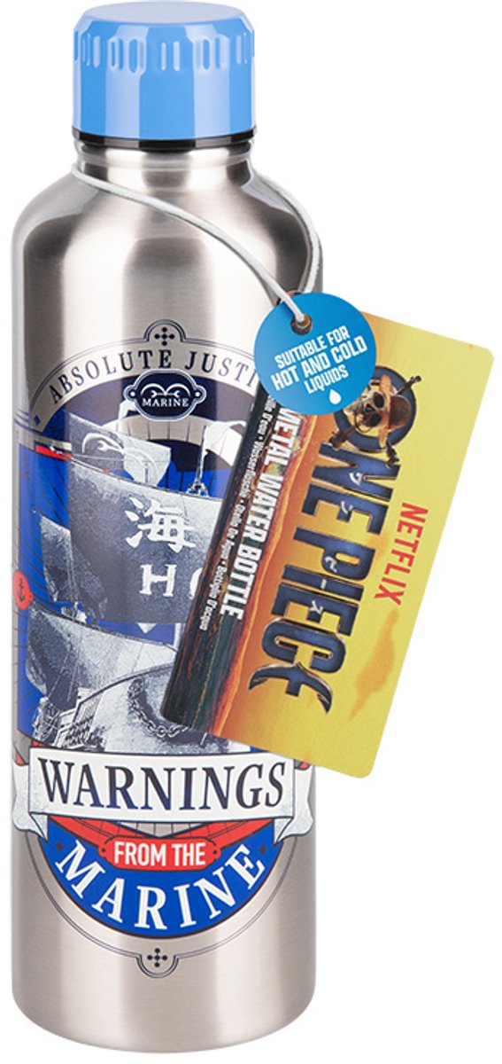 Paladone One Piece Metall-Wasserflasche – offiziell lizenzierte Marines Edelstahl-Trinkflasche, 500 ml, Schraubverschluss –