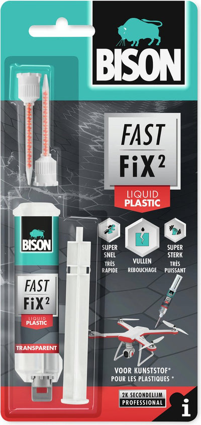 Bison fast fix² Flüssigkunststoff 10 g, 2-Komponenten-Kleber, schnell, stark, Reparatur, Kunststoff, Füllvermögen bis 5 mm