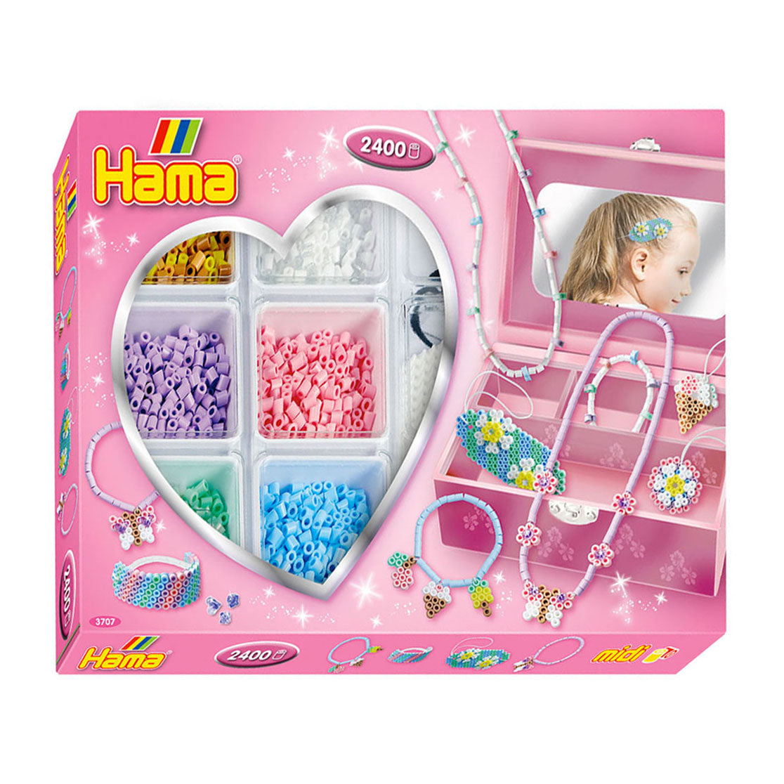 Hama Bügeln Perlenset Schmuck machen rosa, 2400st.