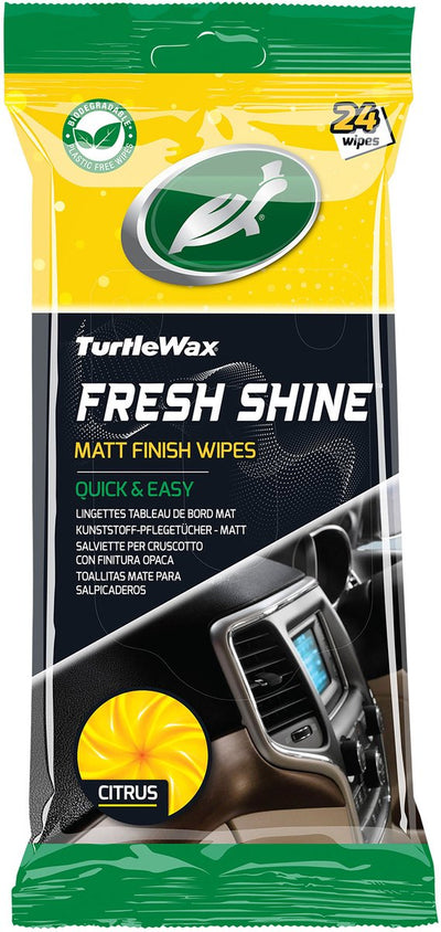 Turtle Wax Fresh Shine Matte Innenreinigungstücher – hervorragende Reinigung – für alle Innenkunststoffe – antistatisch – natürlich mattes Finish – in wiederverschließbarer Verpackung – 24 Tücher