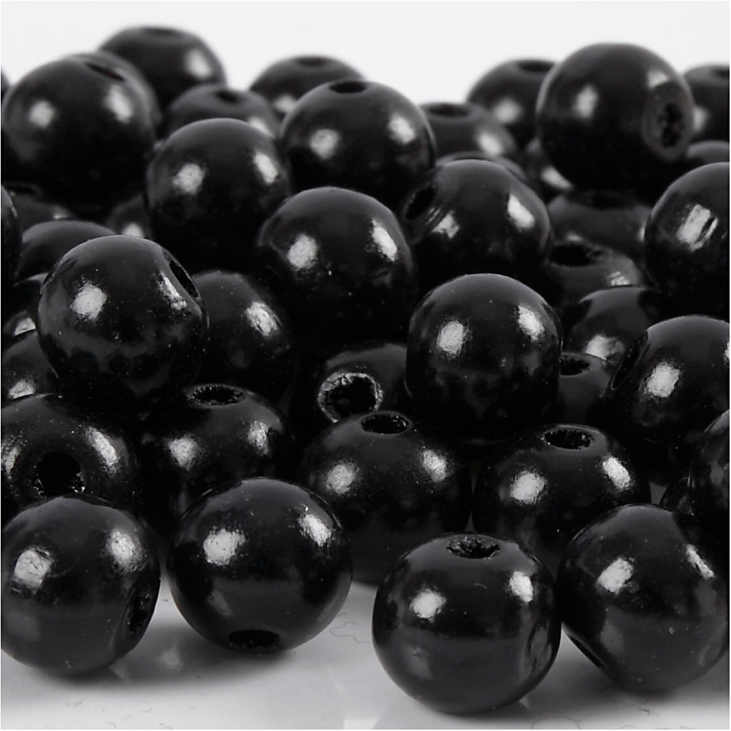 Creativ Company Holzperlen, D 12 mm, Lochgröße 3 mm, ca. 40 Stück, schwarz, 22 g 1 Box