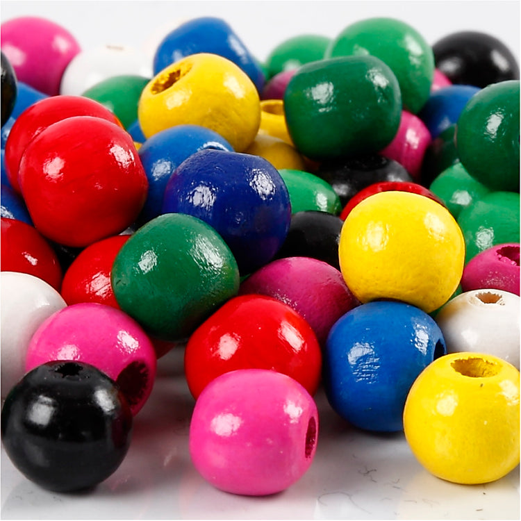 Creativ Company Holzperlen, D 12 mm, Lochgröße 3 mm, ca. 40 Teile, verschiedene Farben, 22 g 1 Box
