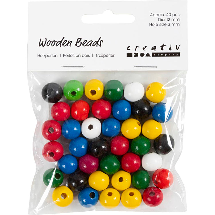 Creativ Company Holzperlen, D 12 mm, Lochgröße 3 mm, ca. 40 Teile, verschiedene Farben, 22 g 1 Box