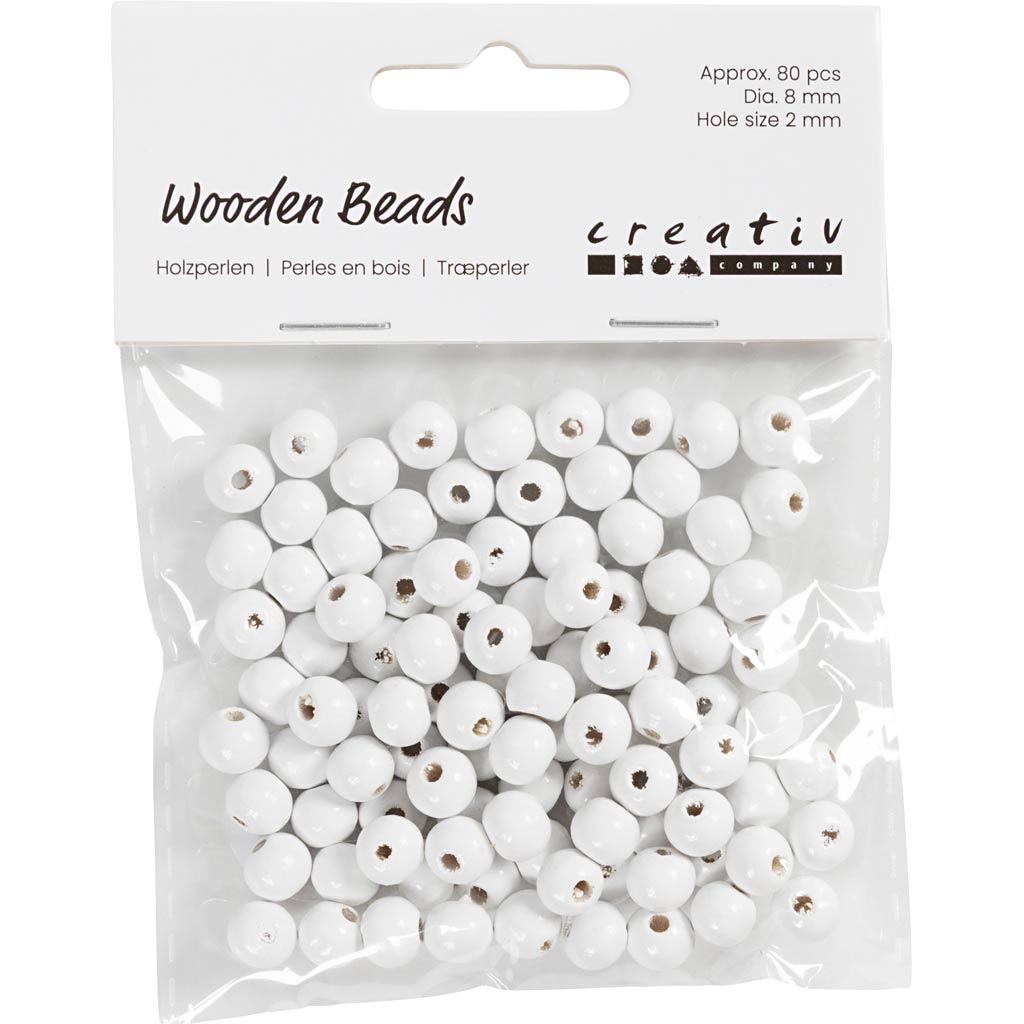 Creativ Company Holzperlen, D 8 mm, Lochgröße 2 mm, ca. 80 Stück, weiß, 15 g 1 Box