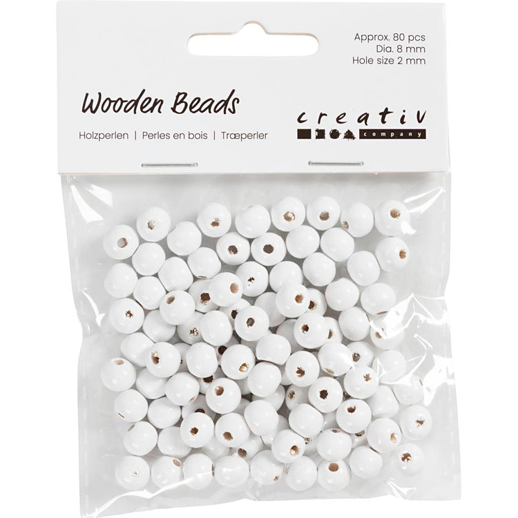 Creativ Company Holzperlen, D 8 mm, Lochgröße 2 mm, ca. 80 Stück, weiß, 15 g 1 Box