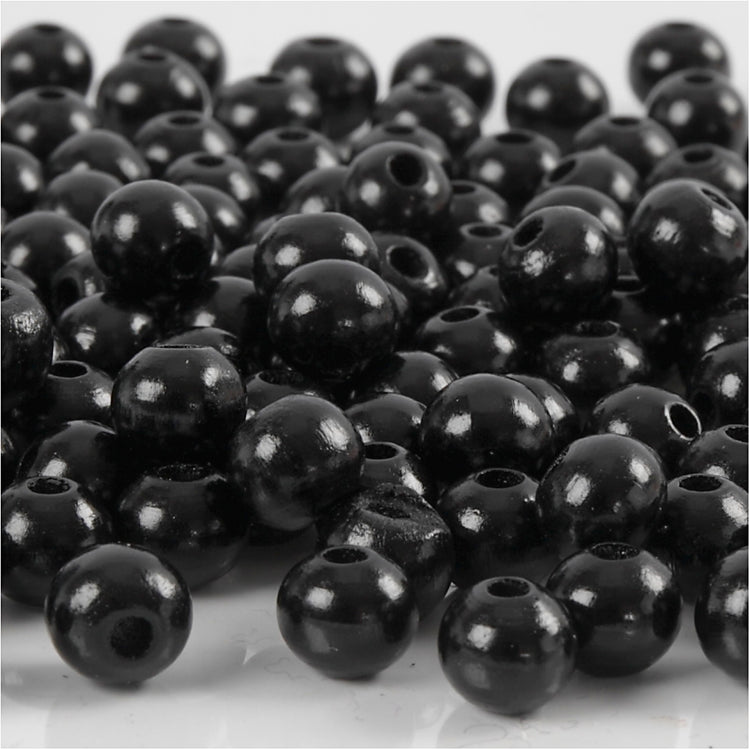 Creativ Company Holzperlen, D 8 mm, Lochgröße 2 mm, ca. 80 Stück, schwarz, 15 g 1 Box
