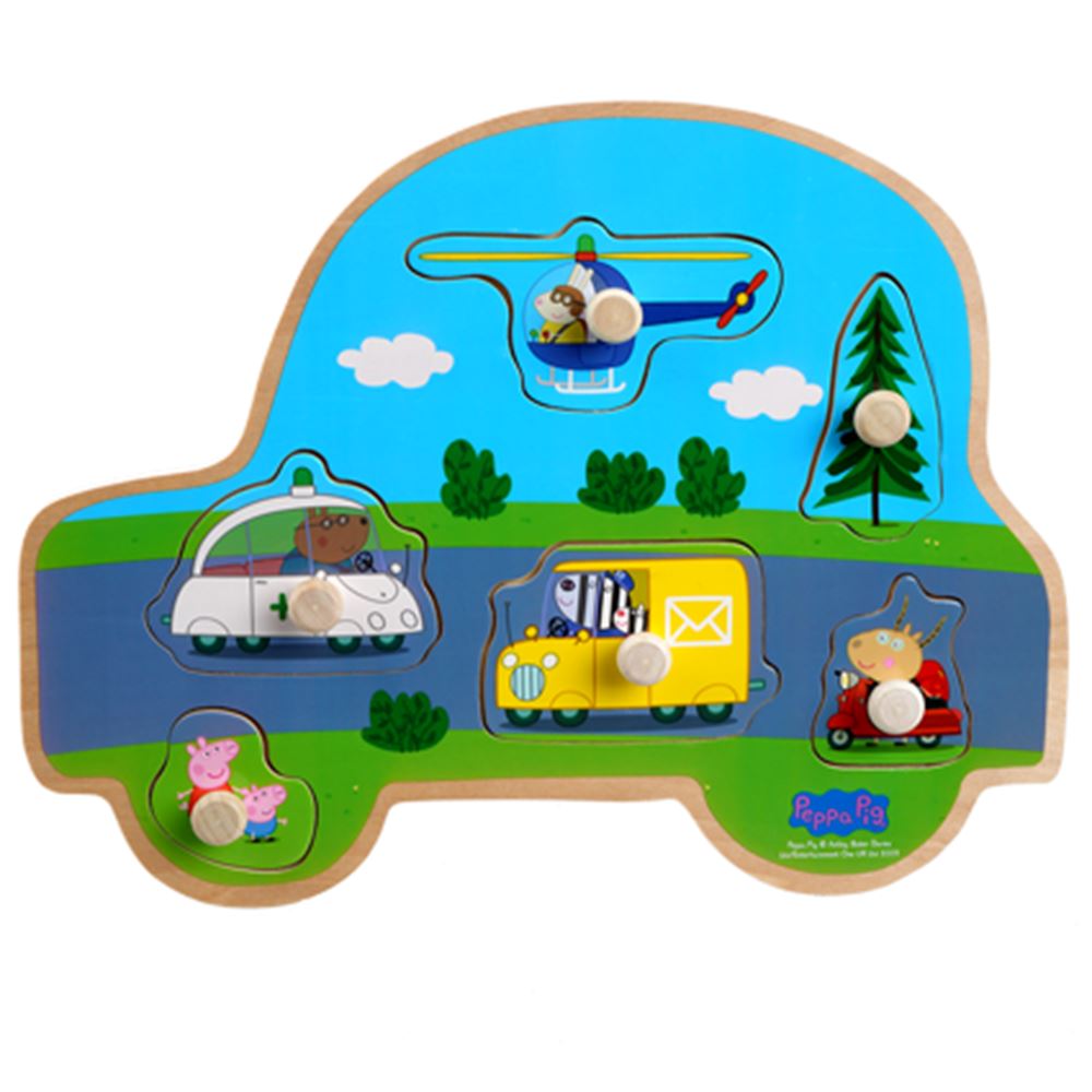 Peppa Wutz Holzgriff-Puzzle. Verkehr. 3+