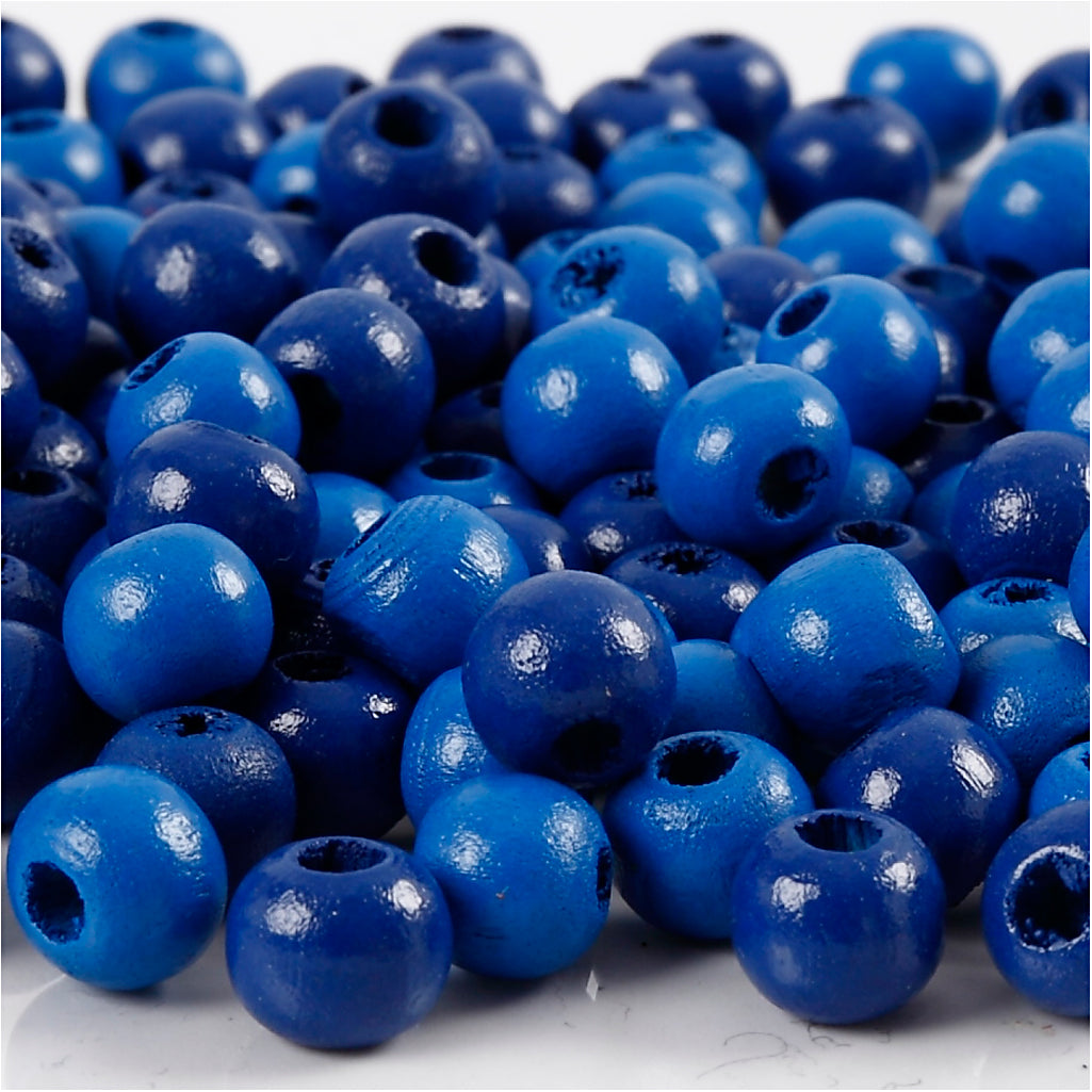 Creativ Company Holzperlen, D 8 mm, Lochgröße 2 mm, ca. 80 Stück, blau, 15 g 1 Box