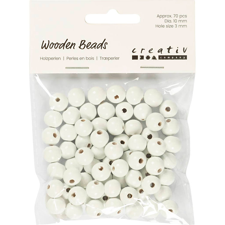 Creativ Company Holzperlen, D 10 mm, Lochgröße 3 mm, ca. 70 pieces, white, 20 g 1 box