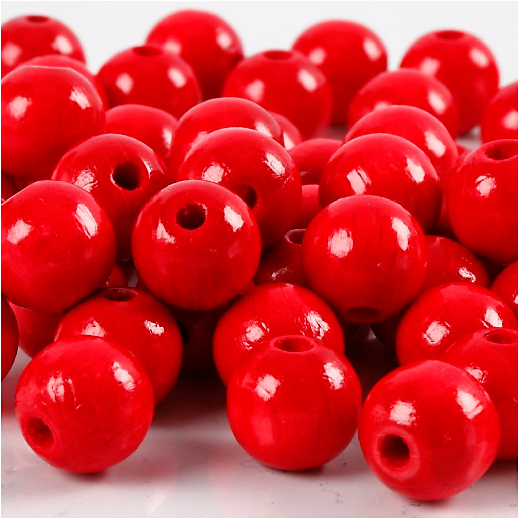 Creativ Company Holzperlen, D 10 mm, Lochgröße 3 mm, ca. 70 Stück, rot, 20 g 1 Box