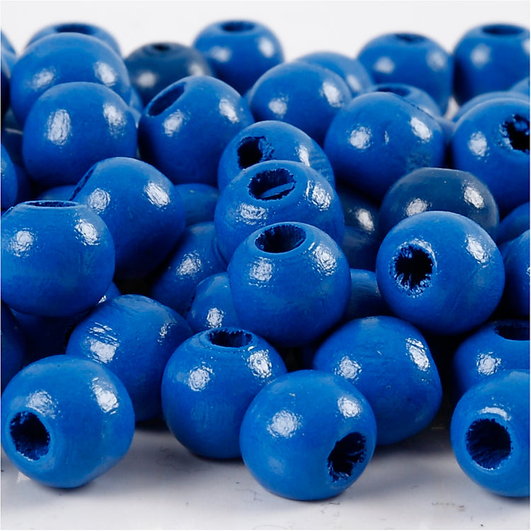 Creativ Company Holzperlen, D 10 mm, Lochgröße 3 mm, ca. 70 Stück, blau, 20 g 1 Box