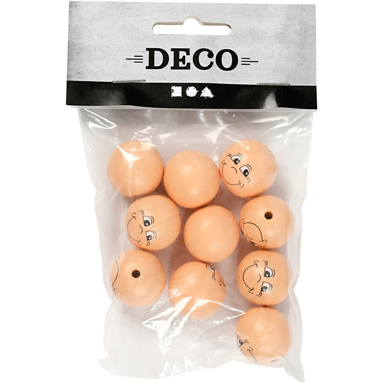 Creativ Company Holzkugeln mit Gesichtern, D 22 mm, hellbeige, 10 Stück 1 Box