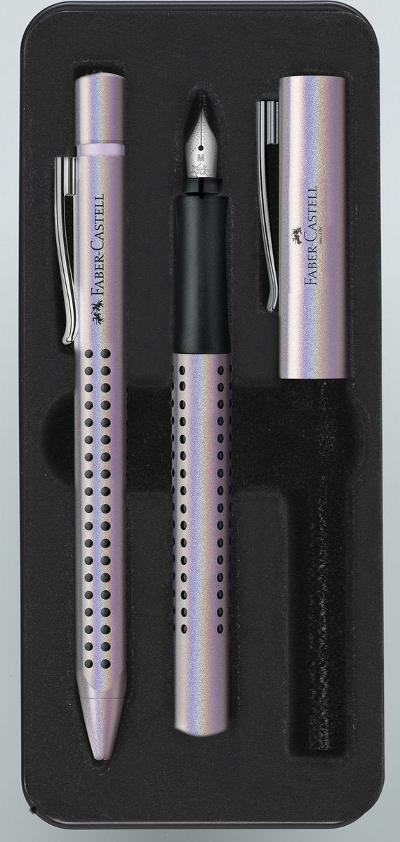 Faber-Castell Grip Glam – Schreibset Kugelschreiber und Füllfederhalter – in Geschenkbox – Farbe Perlmutt – FC-201533