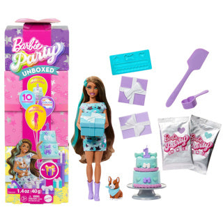 Barbie Party Unboxed 2 1 Pop mit blauem Kleid