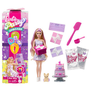 Barbie Party ausgepackt 2 1 Puppe mit hellrosa Kleid