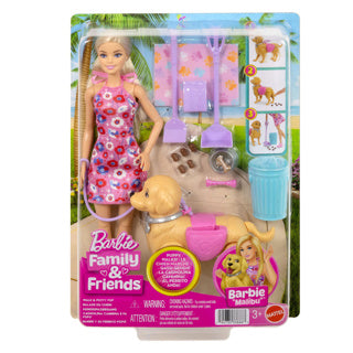 Barbie Malibu Spielzeugset für wandelnde Welpen – Puppe, katzfähiger Hund und Zubehör