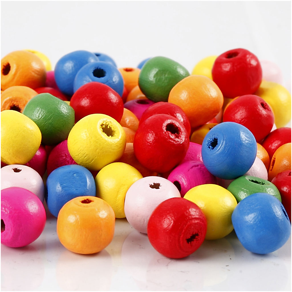 Creativ Company Holzperlen, D 10 mm, Lochgröße 2,5-3 mm, ca. 1500 Stück, verschiedene Farben, 500 g 1 Beutel