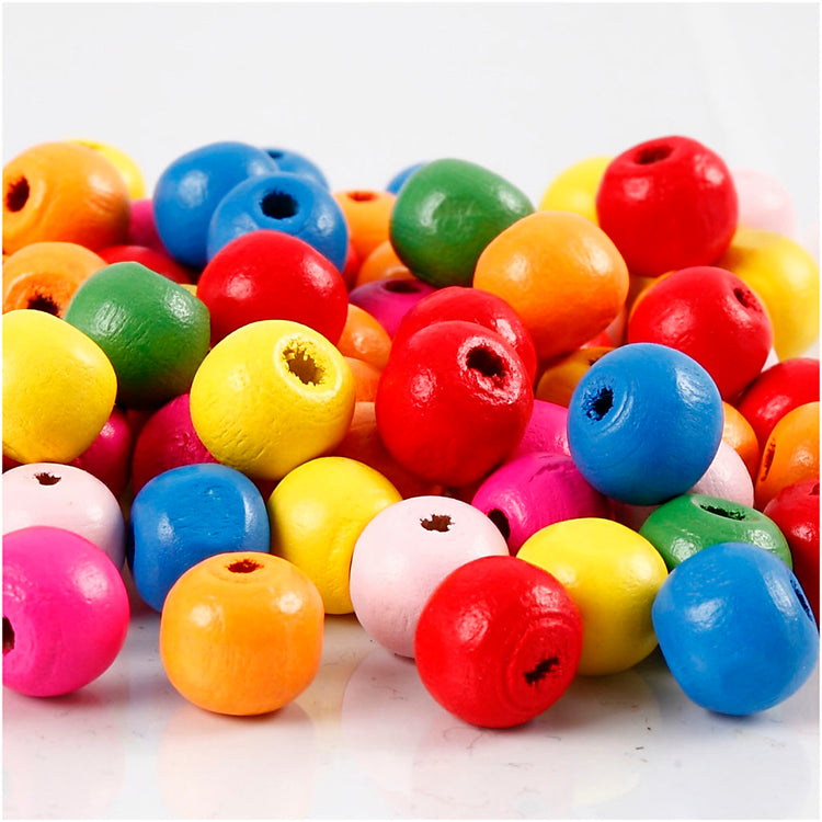 Creativ Company Holzperlen, D 10 mm, Lochgröße 2,5-3 mm, ca. 1500 Stück, verschiedene Farben, 500 g 1 Beutel