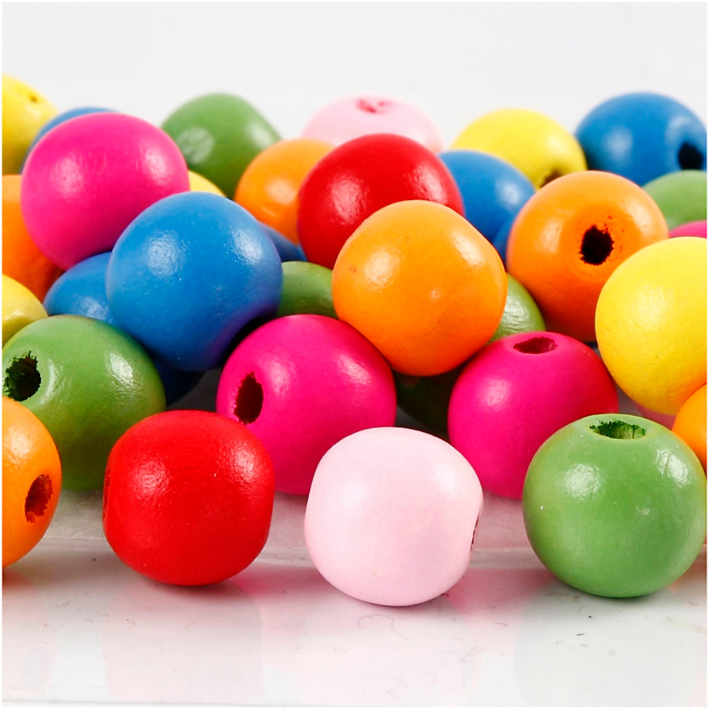 Creativ Company Holzperlen, D 12 mm, Lochgröße 2,5-3 mm, ca. 800 Stück, verschiedene Farben, 500 g 1 Beutel