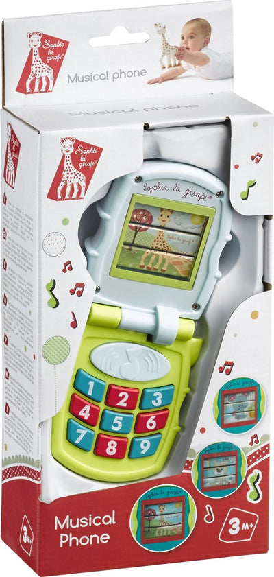 Musiktelefon Sophie die Giraffe – Spielzeugtelefon – Babyspielzeug – ab 3 Monaten – 8 x 6,5 x 5 cm – in weiß-roter Geschenkbox