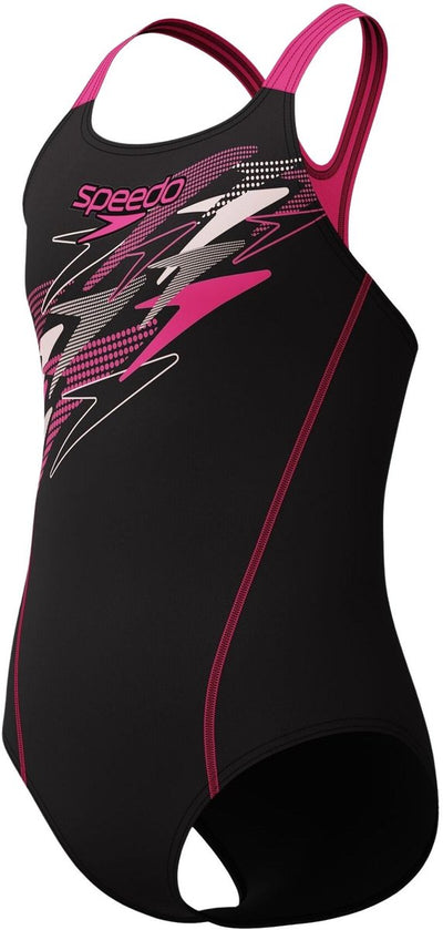 Speedo Medley Logo Medalist Sport-Badeanzug für Mädchen – Schwarz-Rosa