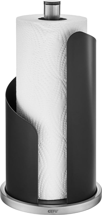 Gefu Curve Küchenrollenhalter 30 cm – mattschwarz – Edelstahl – mit einer Hand abreißbar