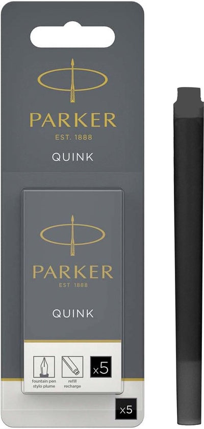 Parker lange Füllfederhalter-Tintenpatronen | schwarze Quink-Tinte | 5 Füllfederhalterpatronen (Blister)
