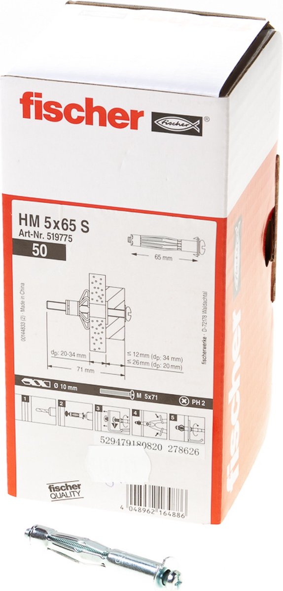 Fischer Hohldübel 5x65mm hm 5x65 s 519775 (50 Stück)